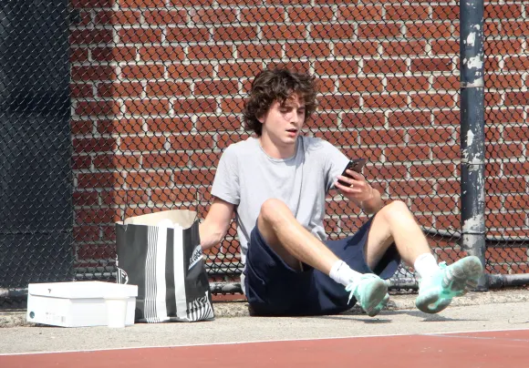 Actors Adam Sandler and Timothee Chalamet hit the basketball court on 6th Avenue. Featuring: Timothee Chalamet Where: Ne