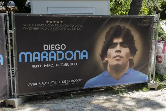 Billboard  Diego  Maradona  Film  At  Amsterdam  The  Netherlands  2019 xkwx advertisement,  adverti