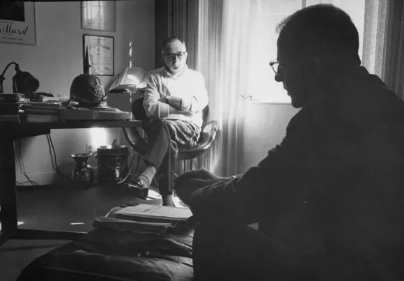 Director  Billy  Wilder  in  his  Hollywood  office  w.  screenwriter  I.A.L.  Diamond.Gjon  Mili/