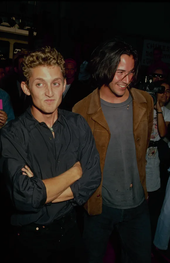 UNITED  STATES  -  Actors  Alex  Winter  and  Keanu  Reeves  at  the  Hollywood  premiere  of  their