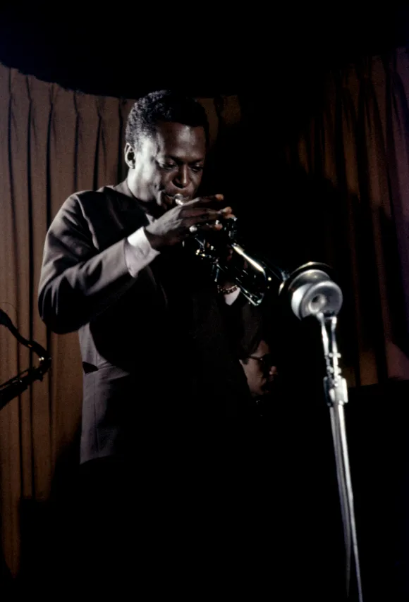 American  jazz  musician  Miles  Davis  playing  the  trumpet,  New  York  City,  New  York,  1958.