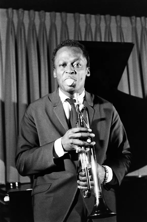 Jazz  musician  Miles  Davis  playing  trumpet.Robert  W  Kelley/The  LIFE  Picture  CollectionS