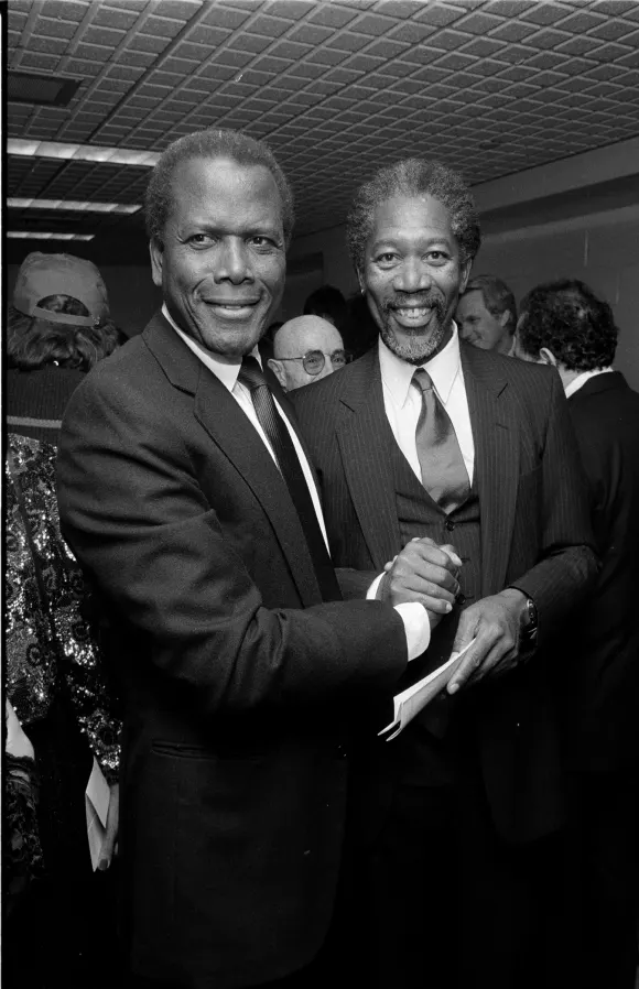 UNITED  STATES  -  FEBRUARY  01:    Morgan  Freeman  and  Sidney  PoitierDMI/The  LIFE  Picture  C