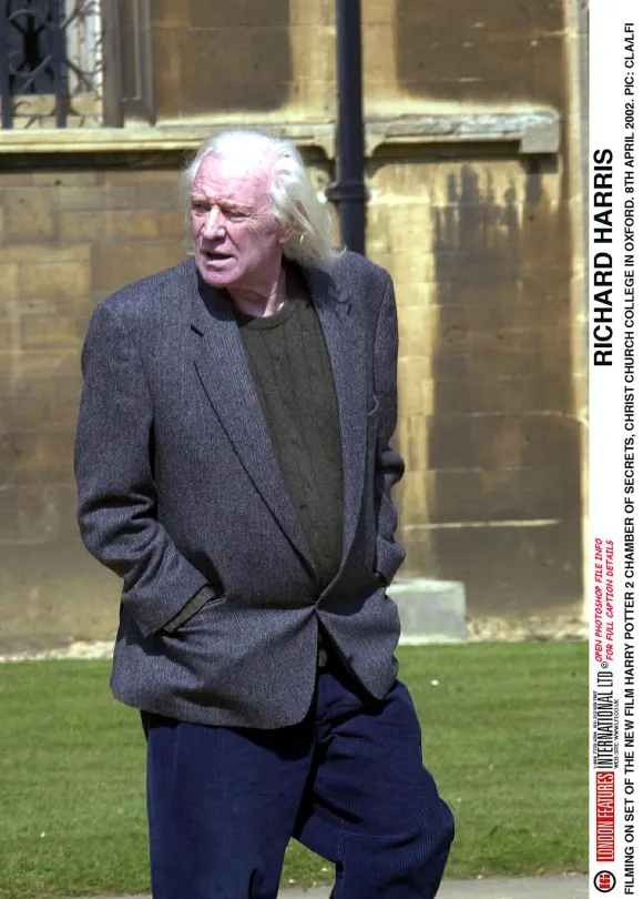 HARRY POTTER 2 FILM SET Richard Harris who plays Headmaster Albus Dumbledore refused to join the crew in costume whilst