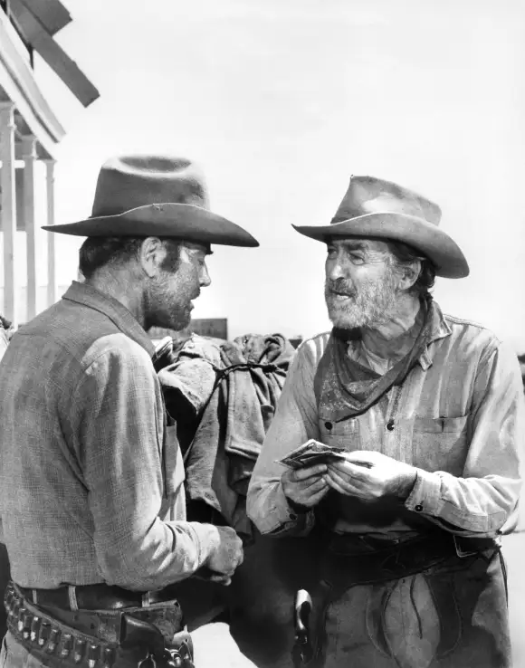 January 9, 2024, USA: Henry Fonda, James Stewart, on-set of the film, The Cheyenne Social Club , National General Pictur