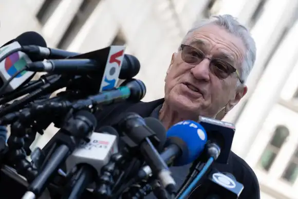 May 28, 2024, Manhattan, United States: Robert De Niro speaks to the press outside of 100 Center Street during the closi