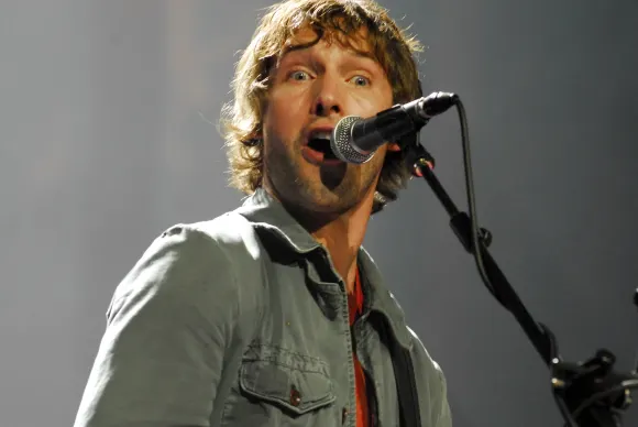 A closeup of James Blunt performing at the former Gibson Amphitheater in Universal City, California