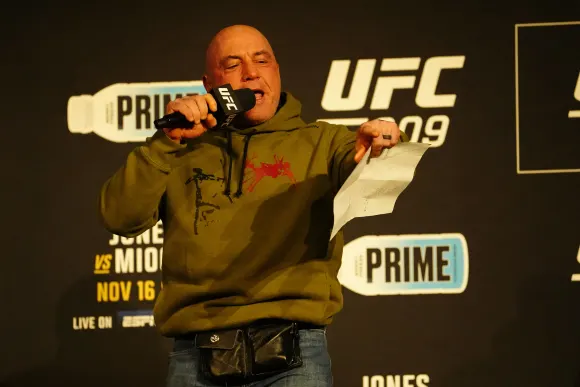 The Theatre at MSG NEW YORK CITY, NY -NOVEMBER 15:Joe Rogan at the ceremonial weigh-ins for UFC309 - Jones vs Miocic at