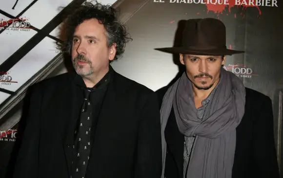 Sweeney Todd Premiere - Paris Actor Johnny Depp and Director Tim Burton pose at the premiere of Sweeney Todd held at the