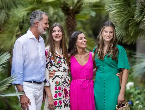 The Spanish royals around King Felipe, Queen Letizia and daughters Sofia and Leonor on vacation