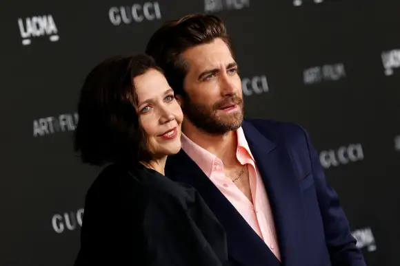 Maggie Gyllenhaal and US actor Jake Gyllenhaal arrive for the 10th annual LACMA Art+Film gala at the Los Angeles County Museum of Art (LACMA), November 6, 2021.