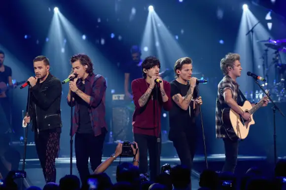 One Direction during a live performance in Las Vegas in 2014.