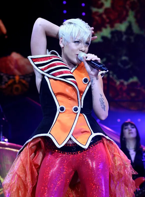 Pink performs on stage, May 22, 2009.