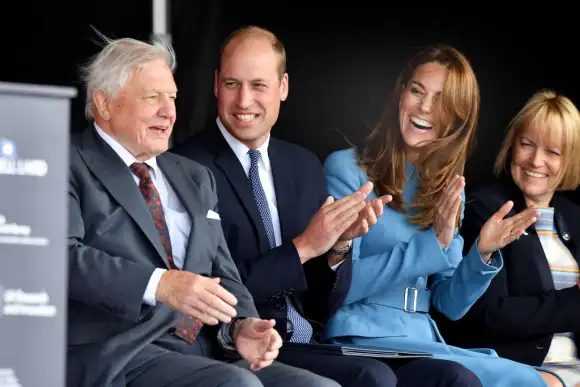 Sir David Attenborough with Prince William and Princess Kate