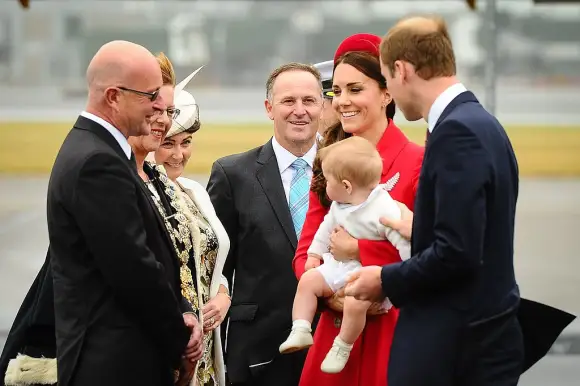Princess Kate, Prince William and Prince George with John Key