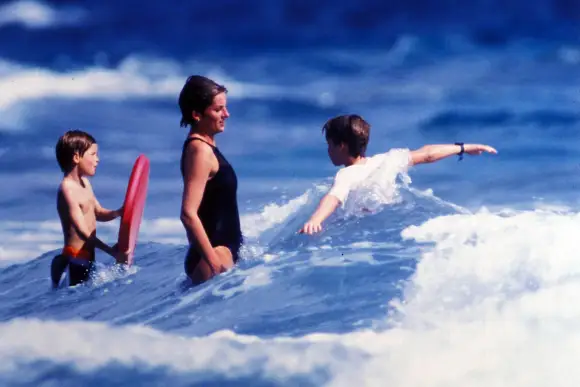 Prince Harry, Lady Diana, and Prince William on Vacation