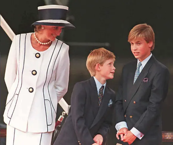 Lady Diana, Prince Harry, and Prince William in London in August 1995