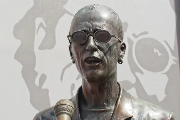 Redcliffe, Queensland, Australia - February 27, 2021: Close up of statue of Robin Gibb, Robin Gibb w