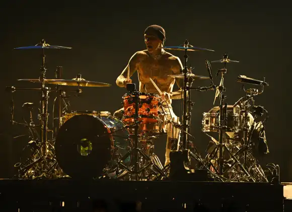 Blink-182 performs at The FLA Live Arena in Sunrise, Florida. Featuring: Travis Barker Where: Sunrise, Florida, United S
