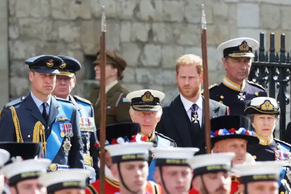 Prince William, Prince Harry, King Charles III. and Princess Anne at the Queen's funeral